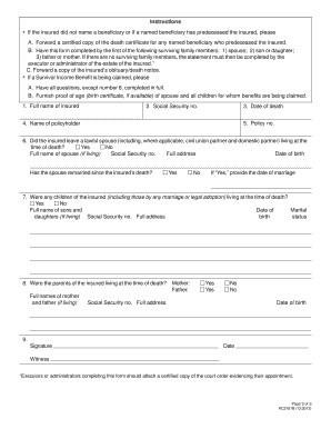 Surviving Family Claim Statement