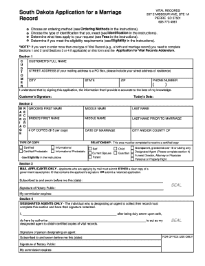 South Dakota Marriage Record Application