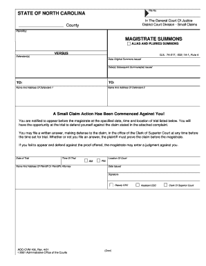 North Carolina Small Claims Summons