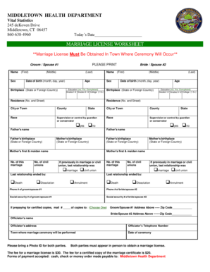Middletown Marriage License Worksheet