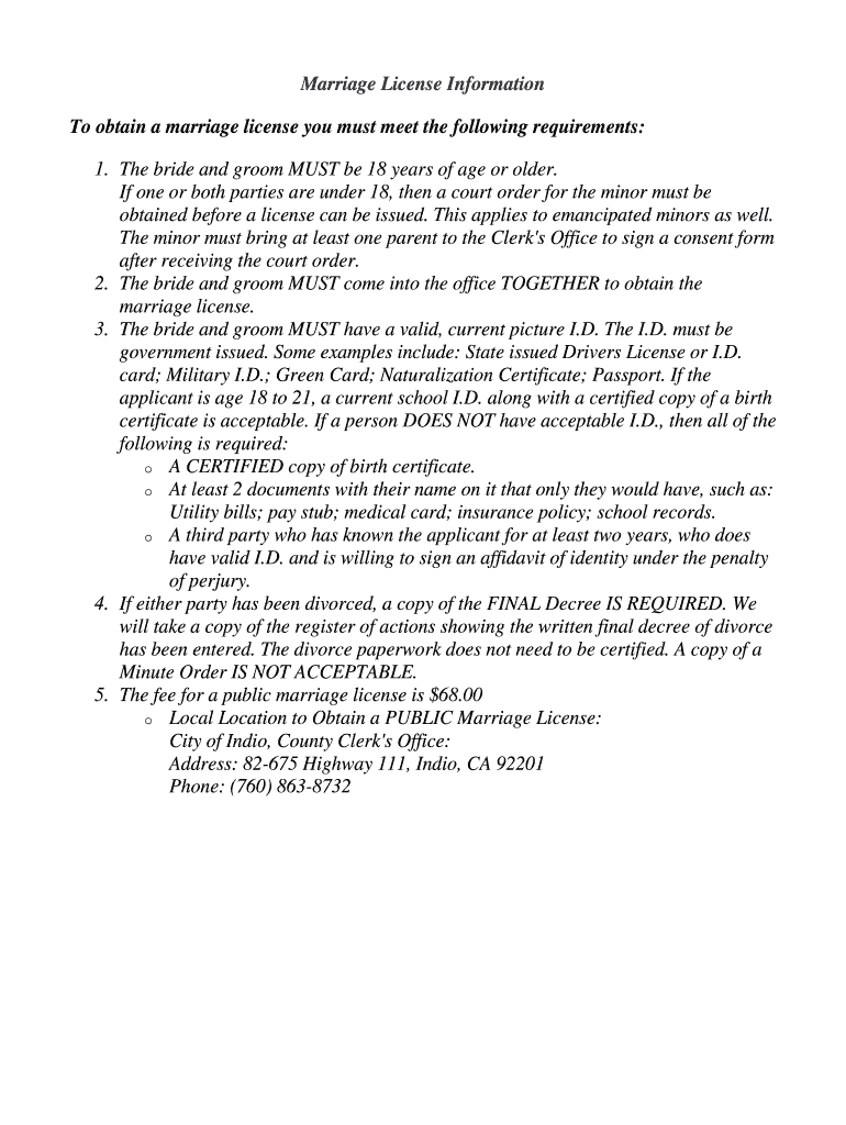 Fillable Online To obtain a marriage license you must meet the
