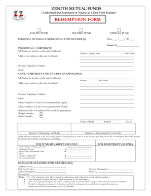 Zenith Mutual Funds Redemption Form