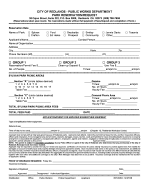 City of Redlands Park Reservation Request Form