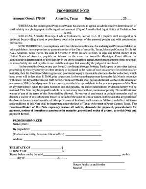 Promissory Note for Traffic Violation Appeal