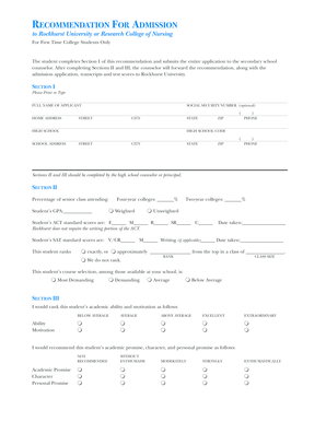 Recommendation for Admission to Rockhurst University