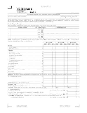 PA Schedule E Rents and Royalty Income