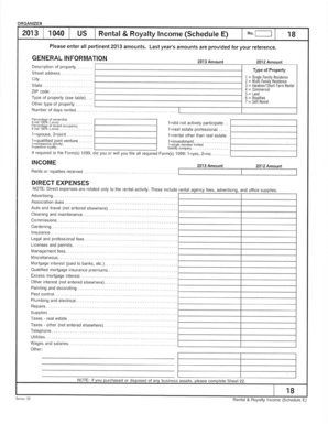 2013 US Rental & Royalty Income Schedule E