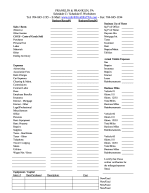 Schedule C / Schedule E Worksheet