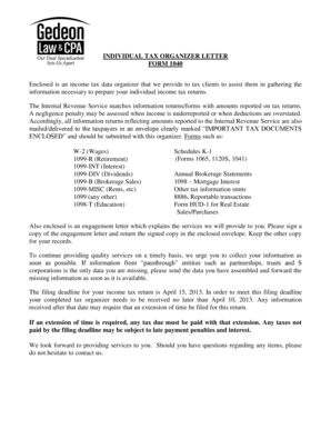 Individual Tax Organizer Form 1040