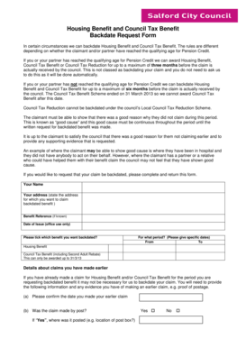 Housing Benefit and Council Tax Benefit Backdate Request Form