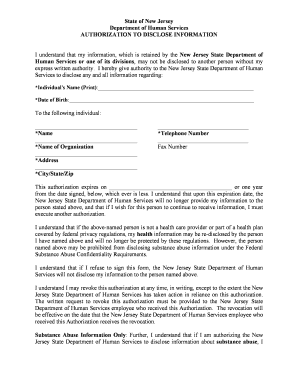 New Jersey Authorization to Disclose Information
