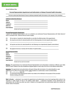 Dental Wellness Plan Personal Representative Authorization