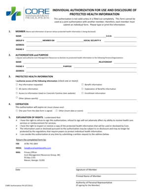 Individual Authorization for Use and Disclosure of Protected Health Information