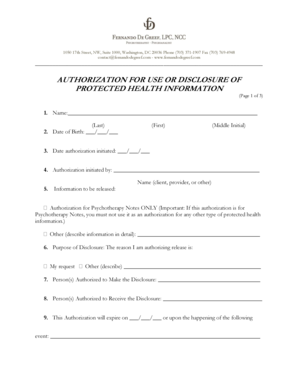 Authorization for Use or Disclosure of Protected Health Information