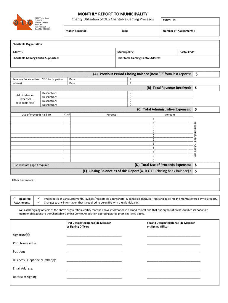 olg monthly report to municipality Preview on Page 1