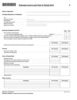 US Federal Business Income and Cost of Goods Sold Form