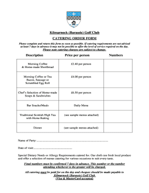 CATERING ORDER FORM - The Claymore Project