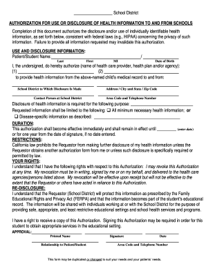 Authorization for Use or Disclosure of Health Information to Schools
