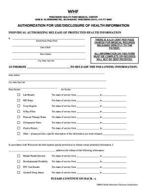 Health Information Disclosure Authorization - Wisconsin Health Fund - whfund