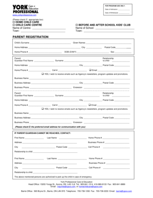 Ontario Child Care Registration Form
