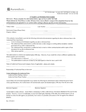 Aurora Bank Third Party Authorization Form