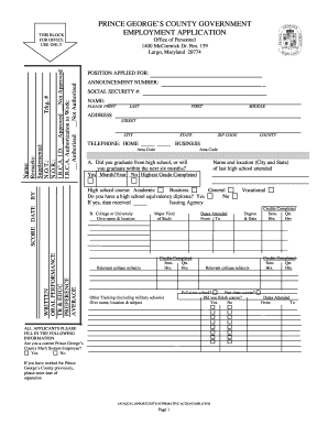 PRINCE GEORGE S COUNTY GOVERNMENT EMPLOYMENT APPLICATION