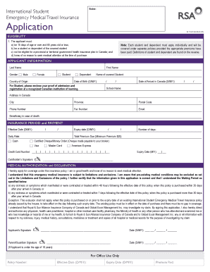 International Student Emergency Medical Travel Insurance Application