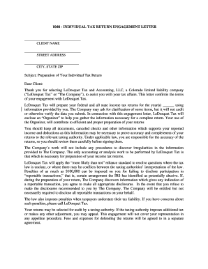 1040 Individual Tax Return Engagement Letter