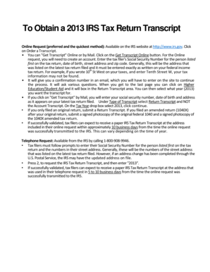 IRS 2013 Tax Return Transcript Request