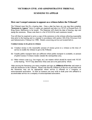 Victorian Civil and Administrative Tribunal Summons to Appear