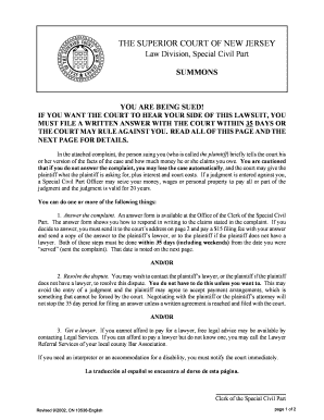 New Jersey Special Civil Part Summons