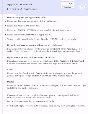 Carer's allowance application form - Carer's Allowance CR1 Form - The Claddagh Medical Centre