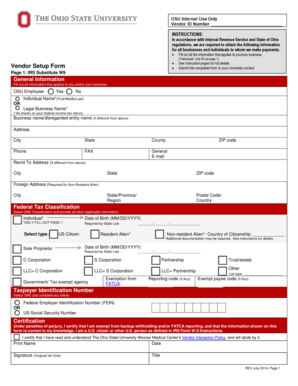 Ohio State University Vendor Setup Form