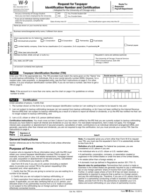 IRS Form W-9 Request for Taxpayer Identification Number and Certification