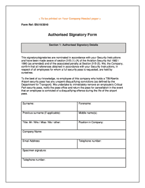 Authorised Signatory Form