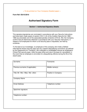 Authorised Signatory Form