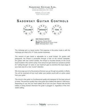 Sadowsky Guitars Fax Order Form