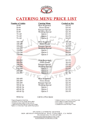how to price a catering menu fill print download online samples