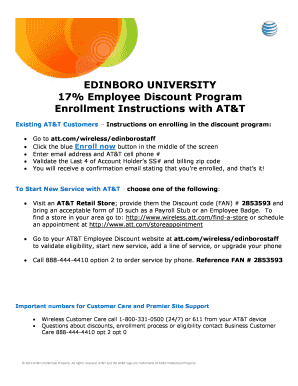 fillable online 17 employee discount program fax email print at t business customer care