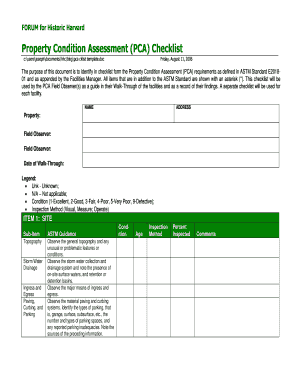 assessment condition property checklist template harvard historic