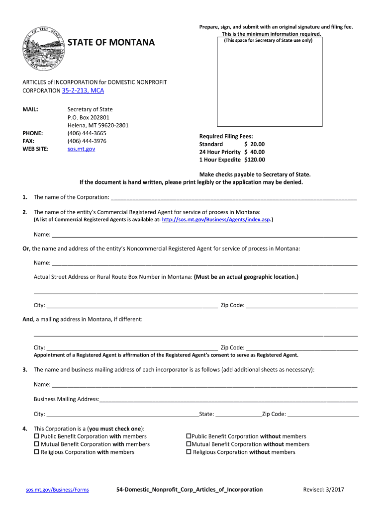 ARTICLES of INCORPORATION for DOMESTIC NONPROFIT Preview on Page 1