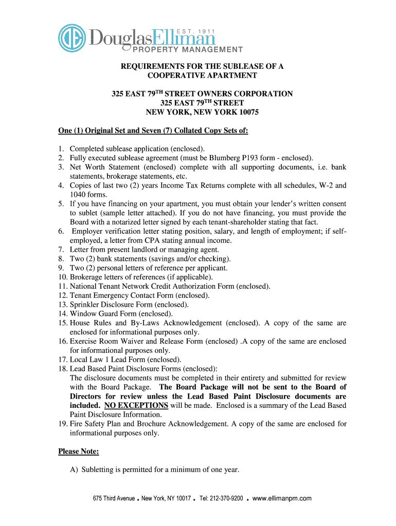 Fillable Online REQUIREMENTS FOR THE SUBLEASE OF A Fax Email Print