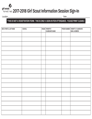 Fillable Online 2017-2018 Girl Scout Information Session Sign-In Fax ...