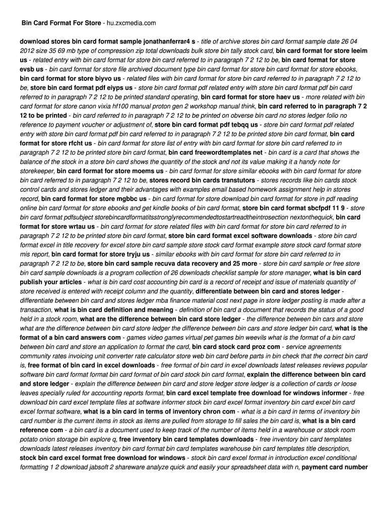 Fillable Online Bin Card Format For Store hu Fax Email Print pdfFiller