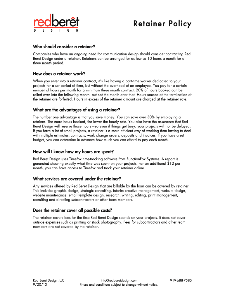 Fillable Online Retainer Policy Fax Email Print pdfFiller