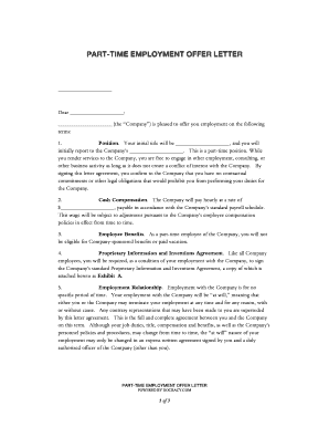 Fillable Online PART-TIME EMPLOYMENT OFFER LETTER Fax Email Print ...
