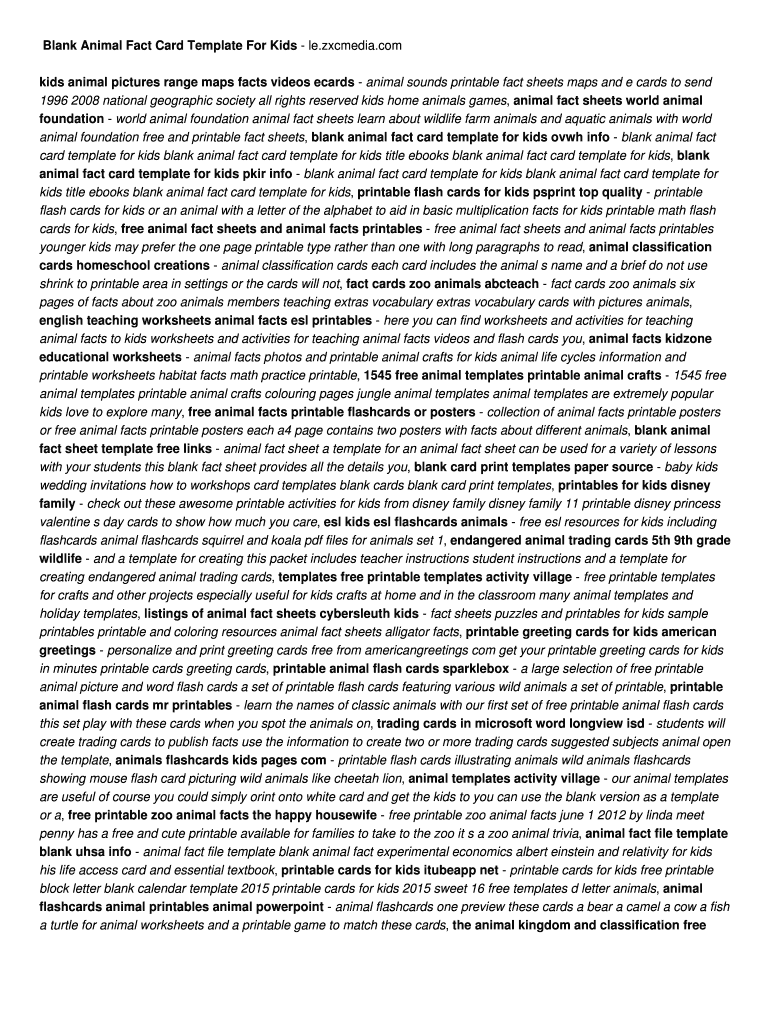 Fillable Online Blank Animal Fact Card Template For Kids - le Fax Email ...