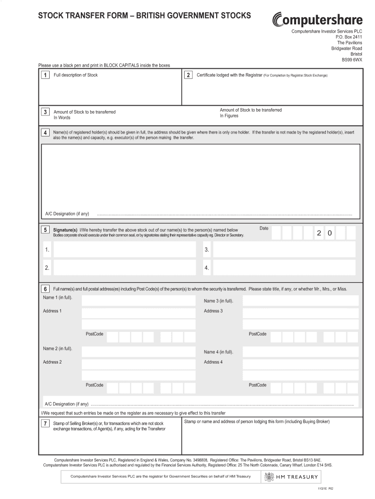 Fillable Online STOCK TRANSFER FORM BRITISH GOVERNMENT STOCKS Fax Email