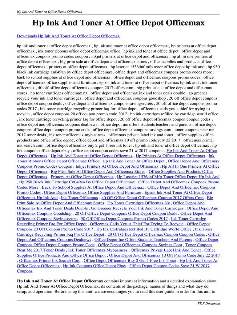 Fillable Online Hp Ink And Toner At Office Depot Officemax Fax Email