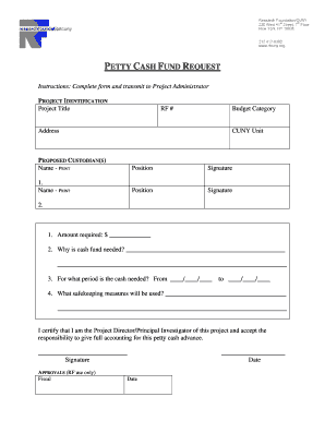 Petty Cash Fund Request Form